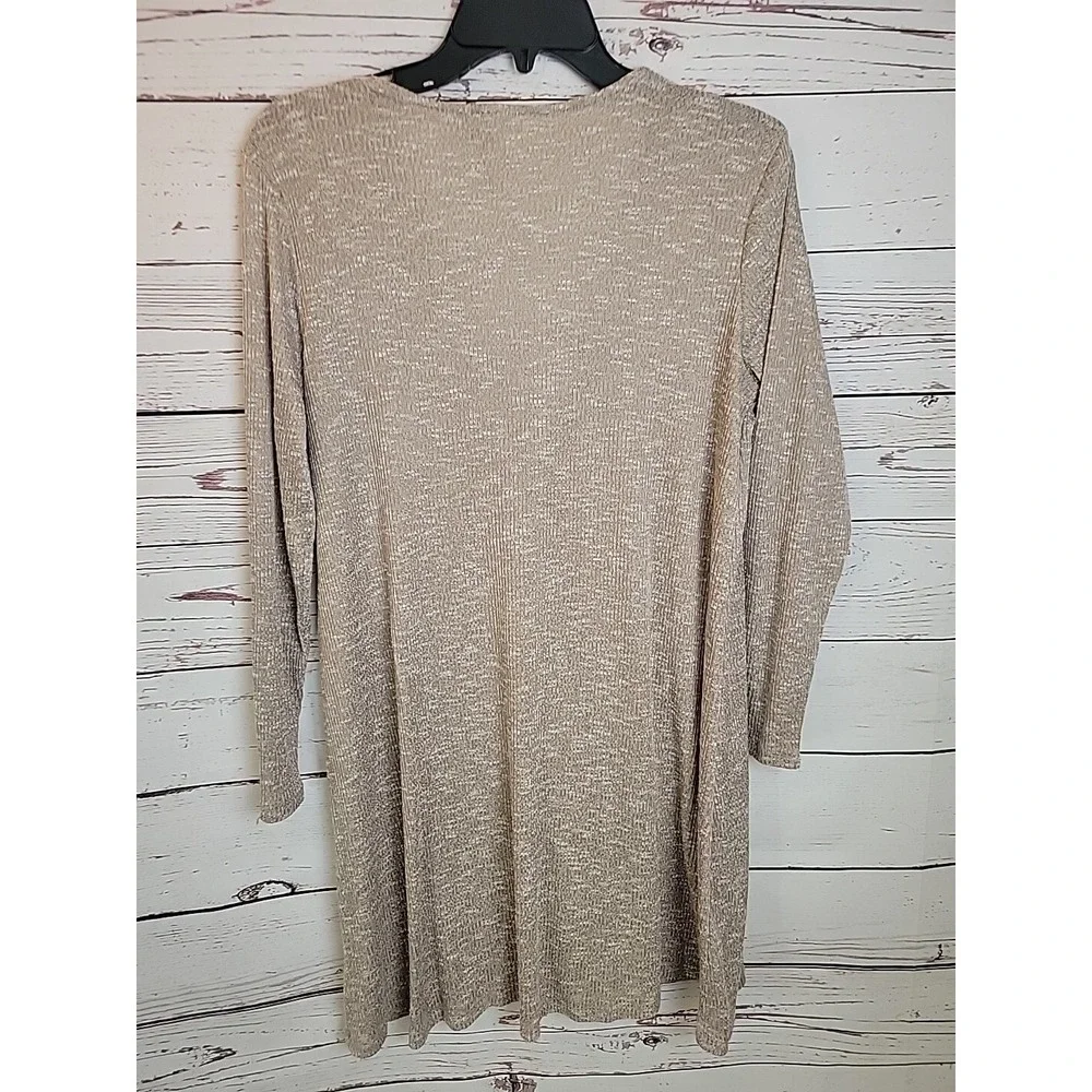 Maurices Cardigan Sweater Longline Button Front Ribbed Knit Pocket Beige Large